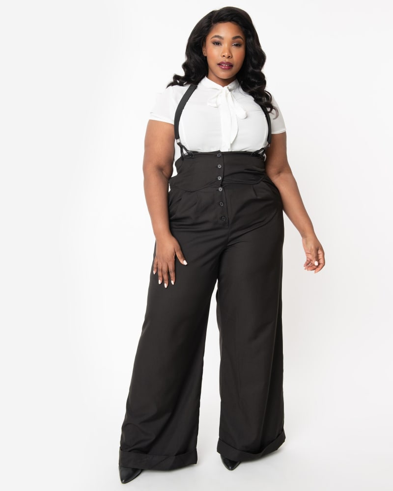 Unique Vintage Plus Size Black Thelma Suspender Pants Black